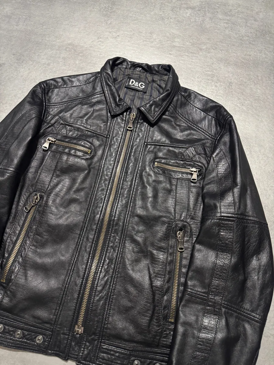 SS2005 Dolce & Gabbana Textured Black Leather Jacket - Image 2