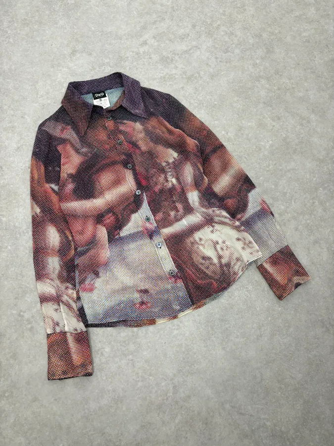 2000s Dolce & Gabbana The Birth of Venus Pixel Silk Shirt - Image 5
