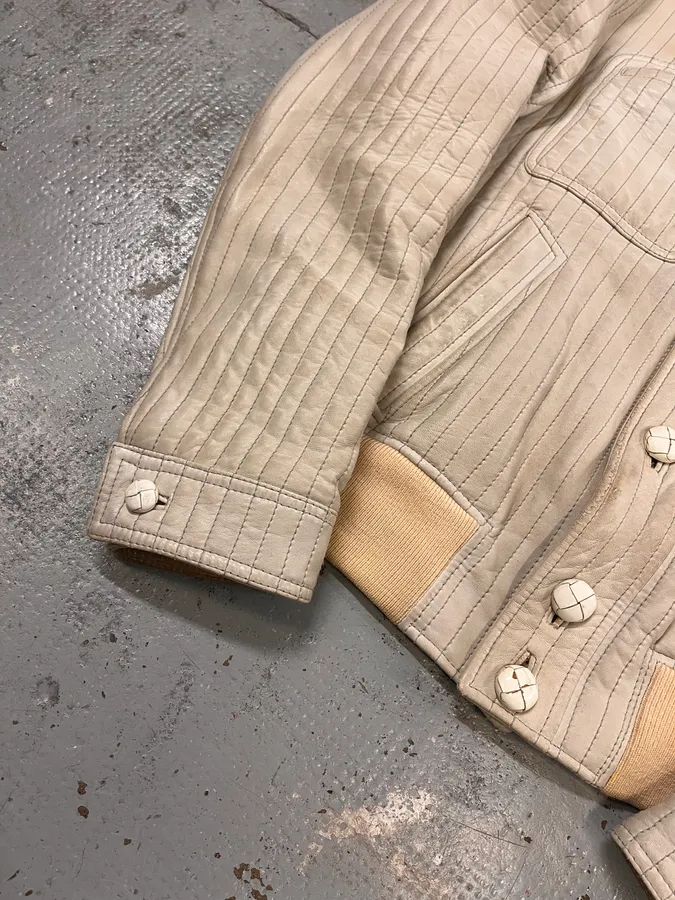 2000s Dolce & Gabbana Vertical Cream White Leather Jacket - Image 5