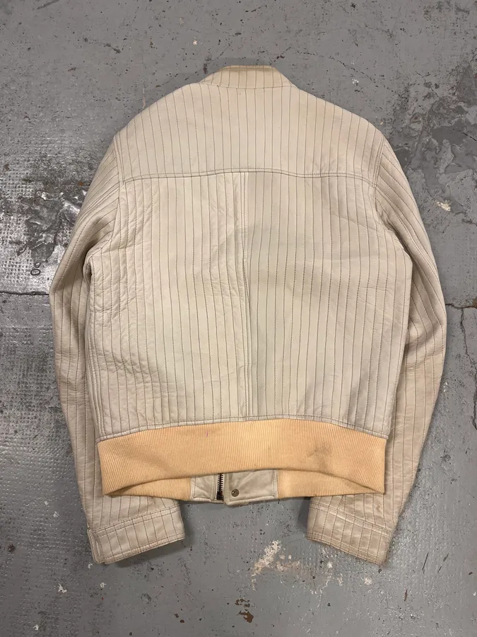 2000s Dolce & Gabbana Vertical Cream White Leather Jacket - Image 8