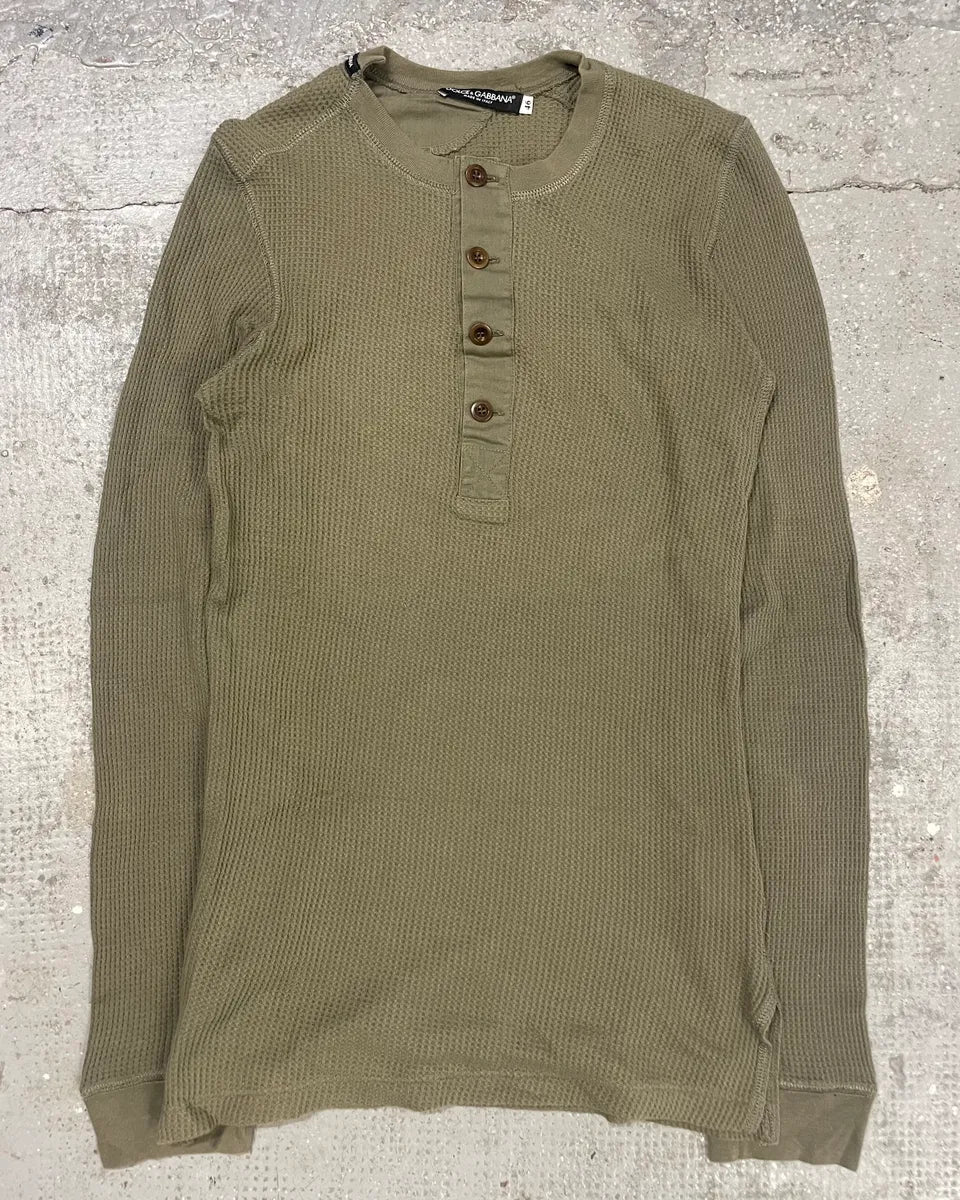 2000s Dolce & Gabbana Waffle Thermal Buttoned Longsleeves Henley