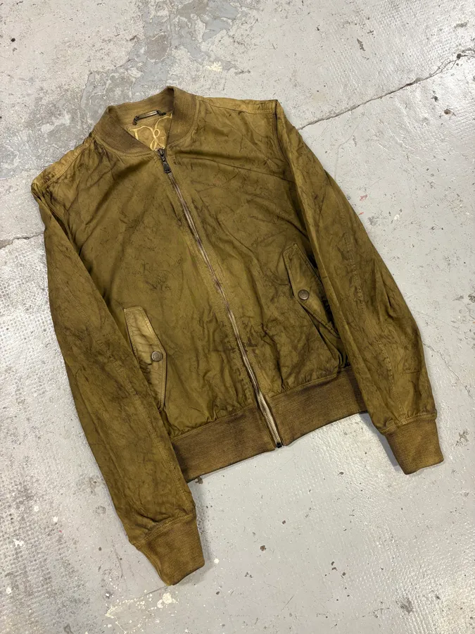 2000s Dolce & Gabbana Waxed Dirty Bomber Jacket - Image 4