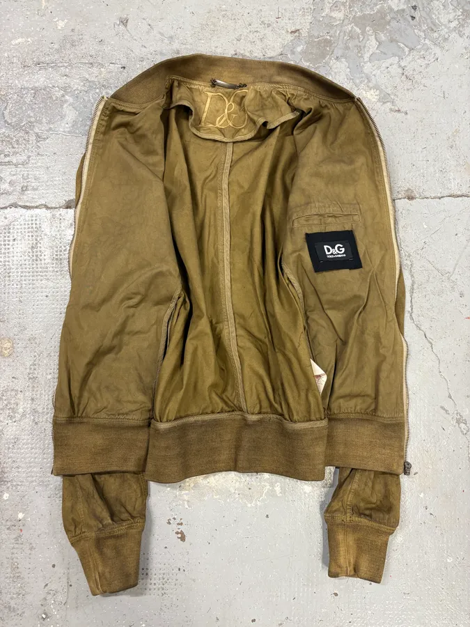 2000s Dolce & Gabbana Waxed Dirty Bomber Jacket - Image 5