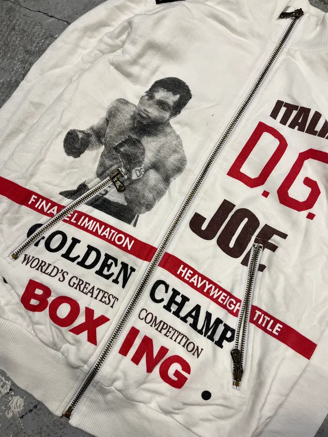 2000s Dolce & Gabbana White Boxer Zip-up Sweater - Image 7