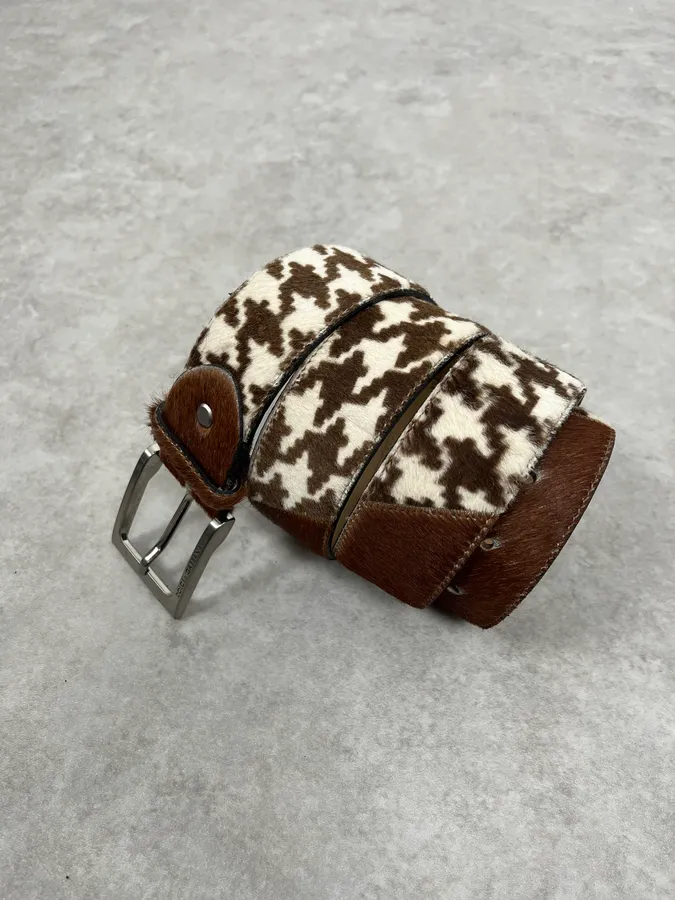 2000s Dolce & Gabbana White & Brown Pony Hair Leather Belt - Image 3