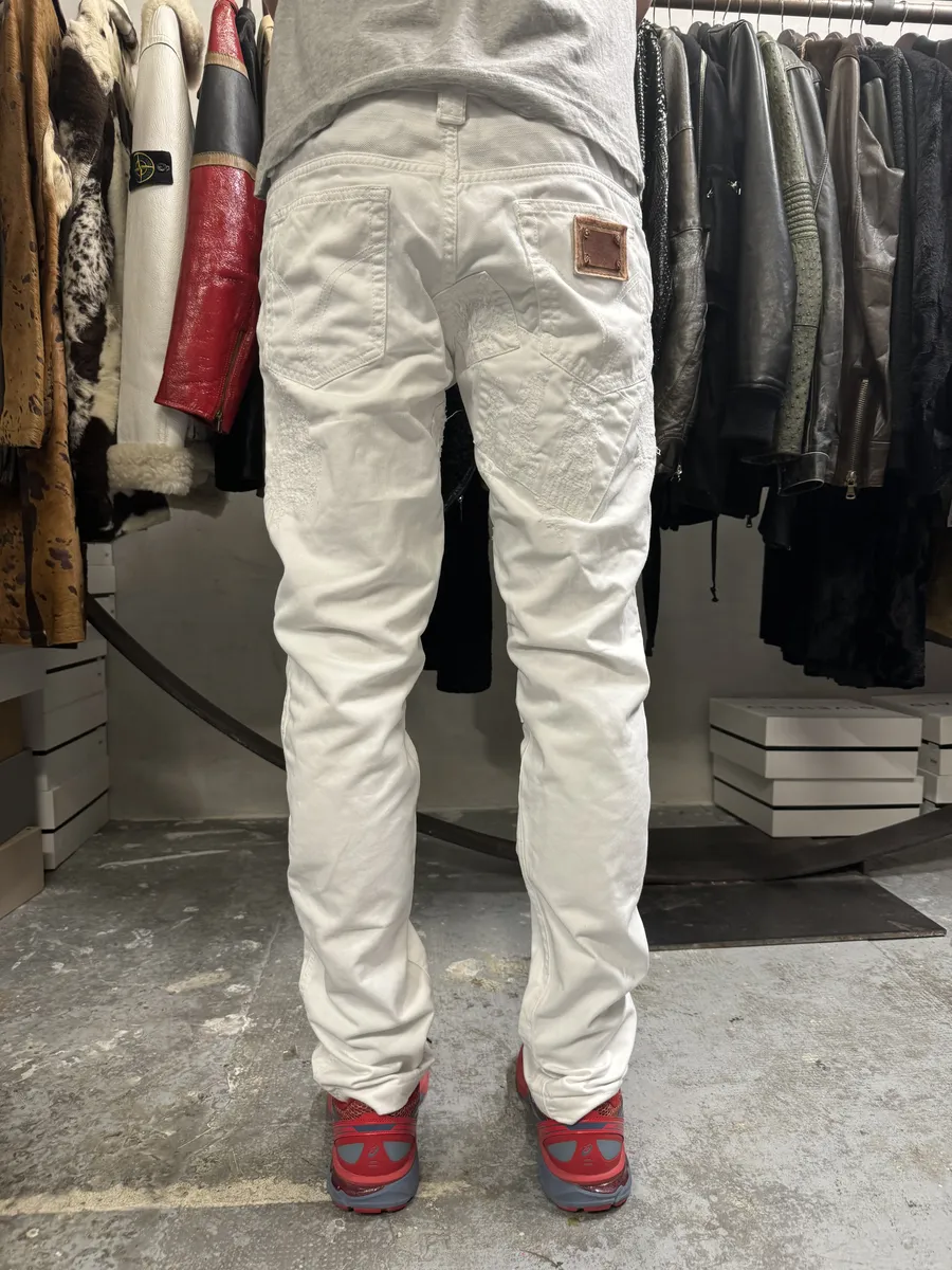 2000s Dolce & Gabbana White Destroyed Patches Denim Jeans - Image 2