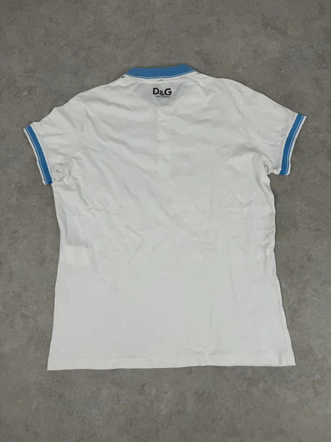 2000s Dolce & Gabbana White Dixan Washing Graphic Polo - Image 5