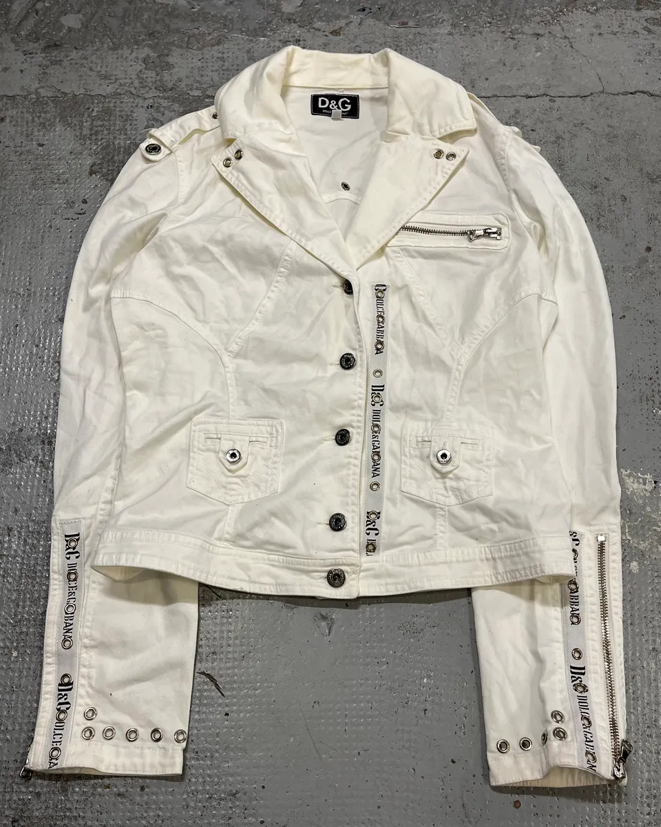 2000s Dolce & Gabbana White Light Perfecto Jacket - Image 4