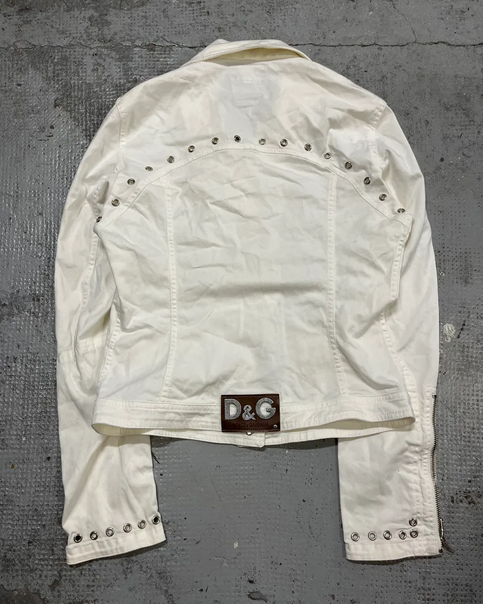 2000s Dolce & Gabbana White Light Perfecto Jacket - Image 7