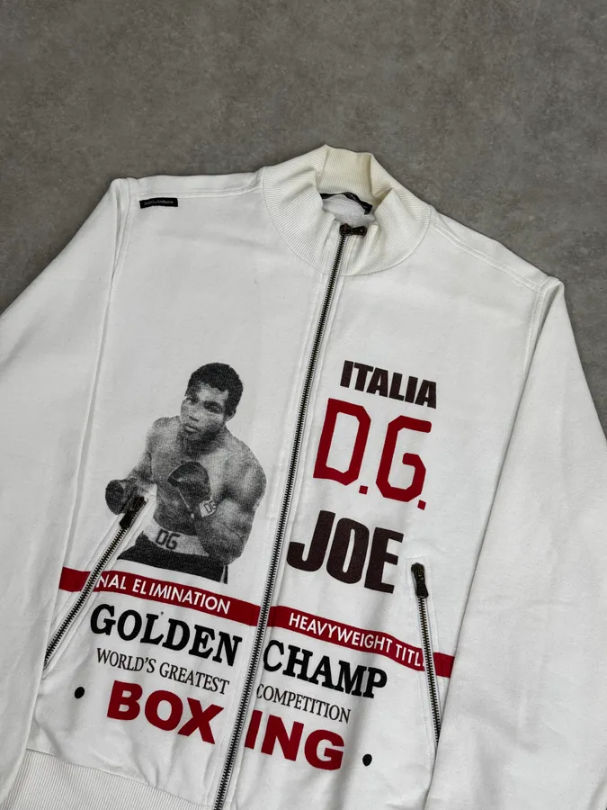 2000s Dolce & Gabbana White Mohamed Ali Zip-up Sweater - Image 5