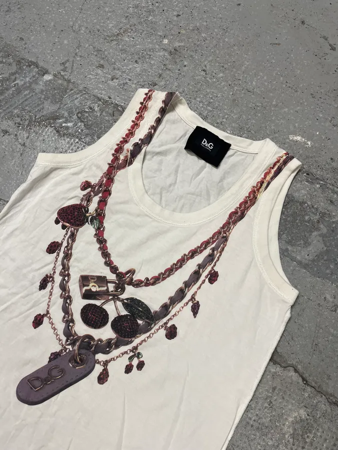 2000s Dolce & Gabbana White Trompe L’oeil Necklace Tank Top - Image 3