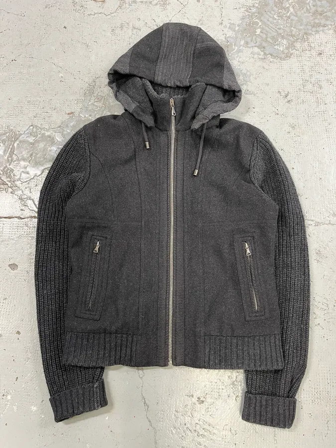 2000s Dolce & Gabbana Wool Grey Two Tone Hooded Jacket