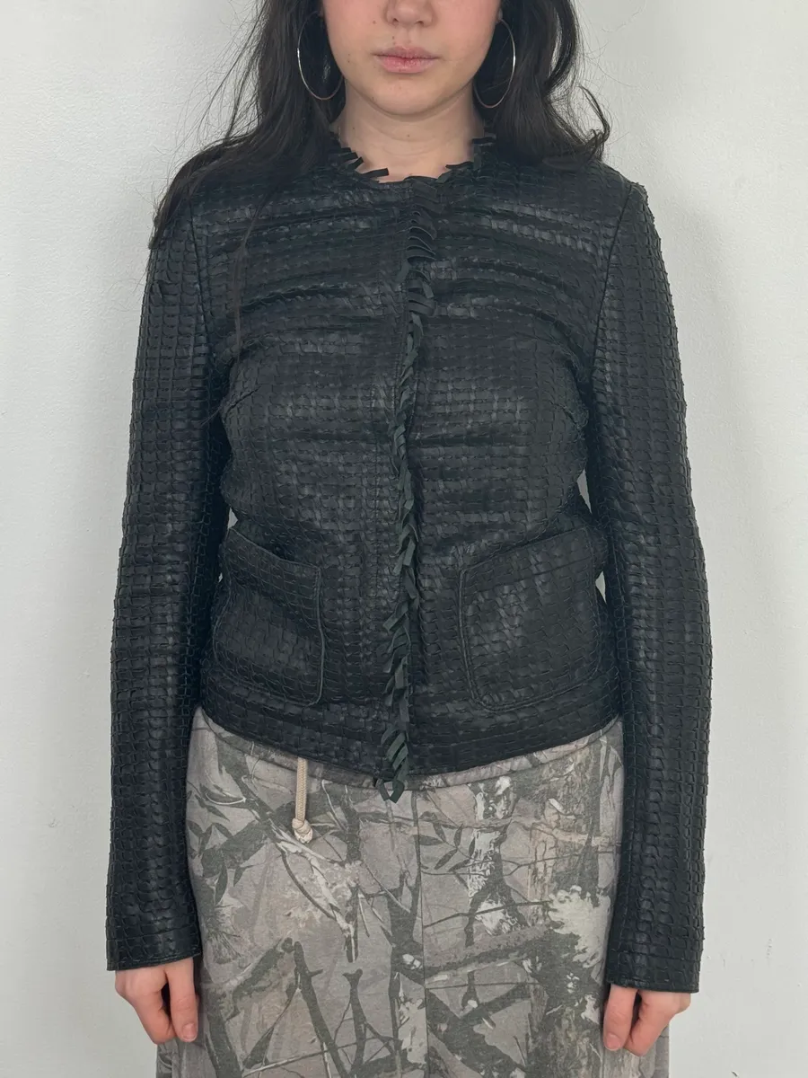 2000s Dolce & Gabbana Woven Black Leather Jacket - Image 2