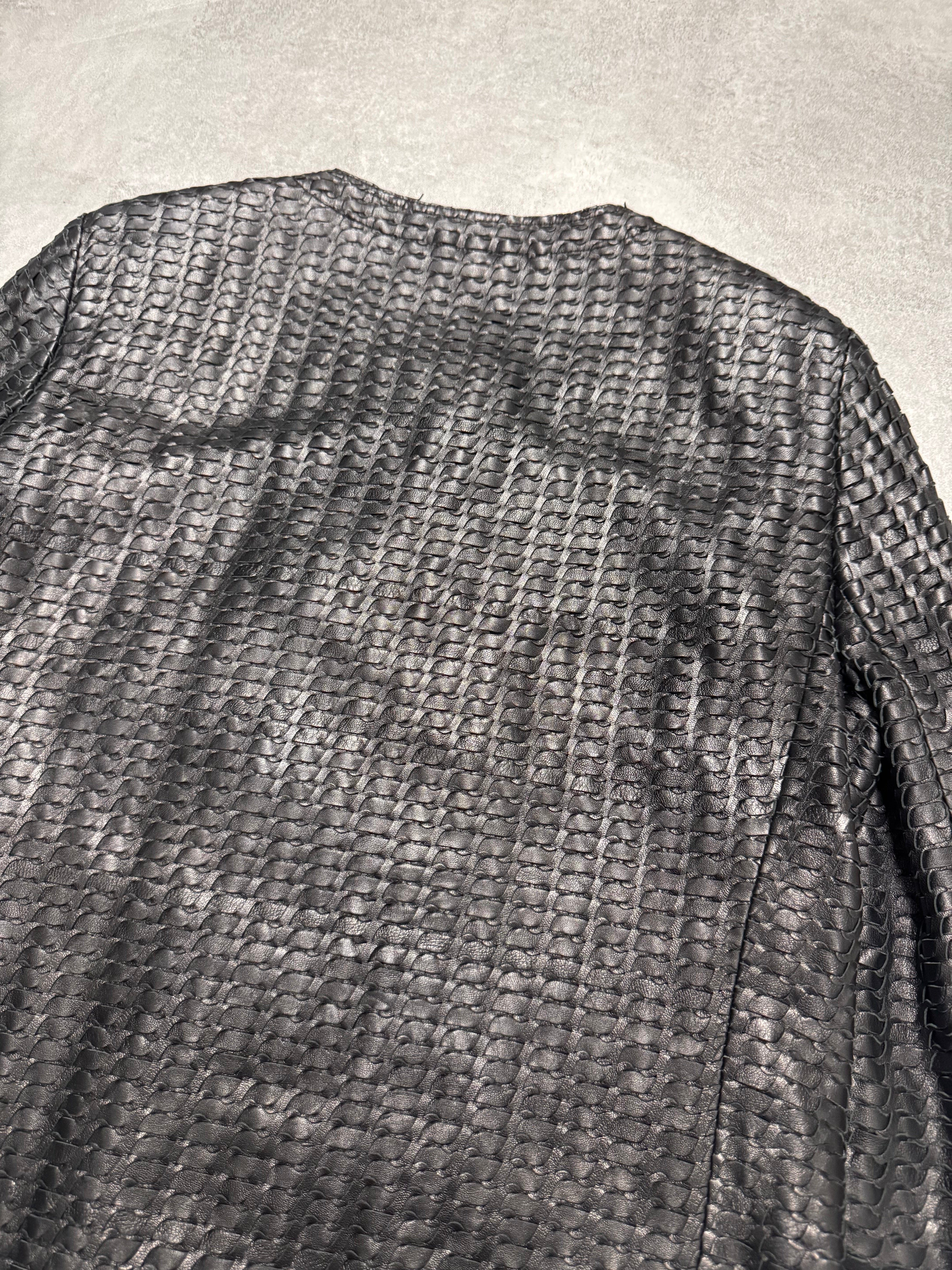 2000s Dolce & Gabbana Woven Black Leather Jacket - Image 4