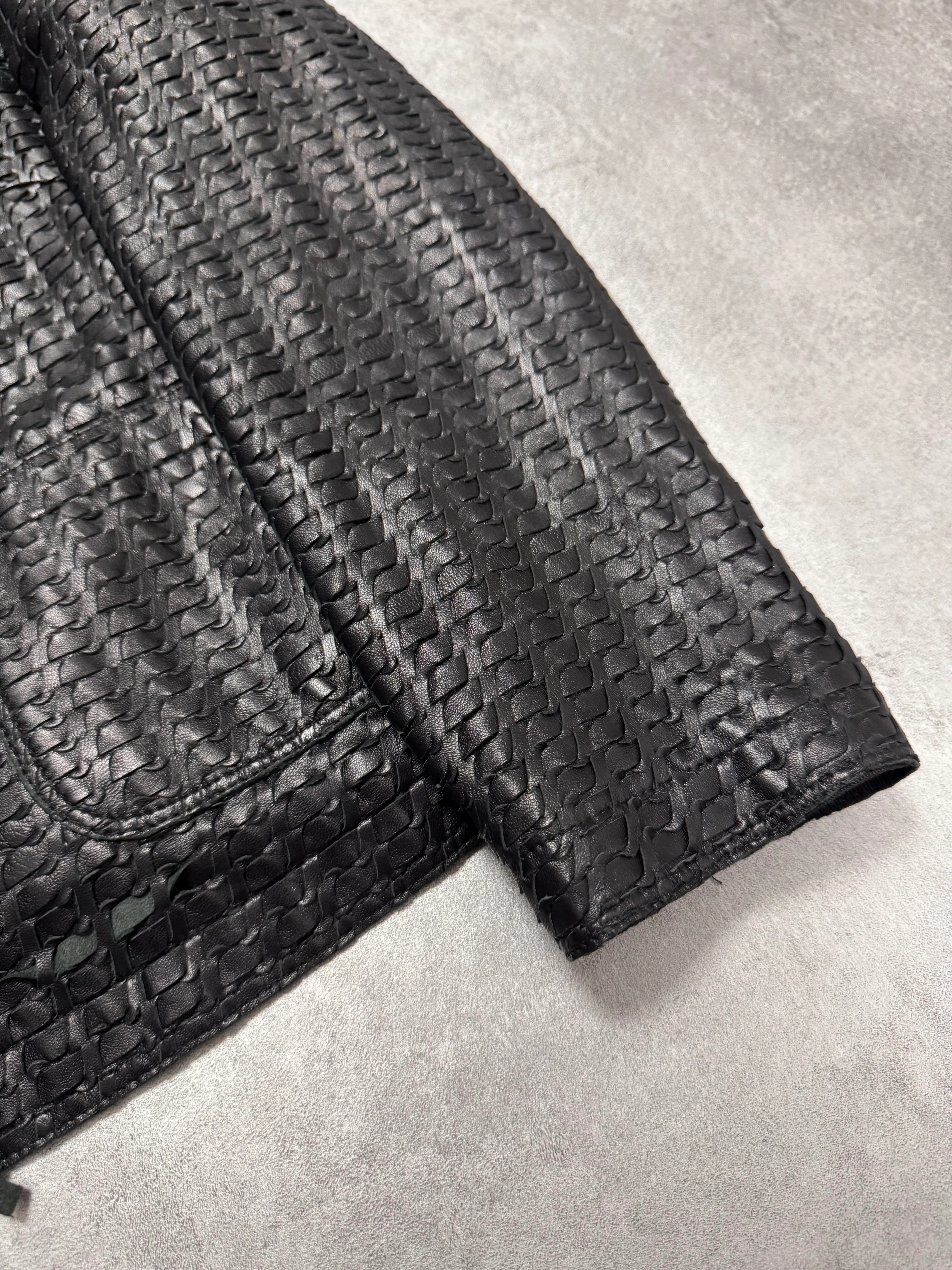 2000s Dolce & Gabbana Woven Black Leather Jacket - Image 6