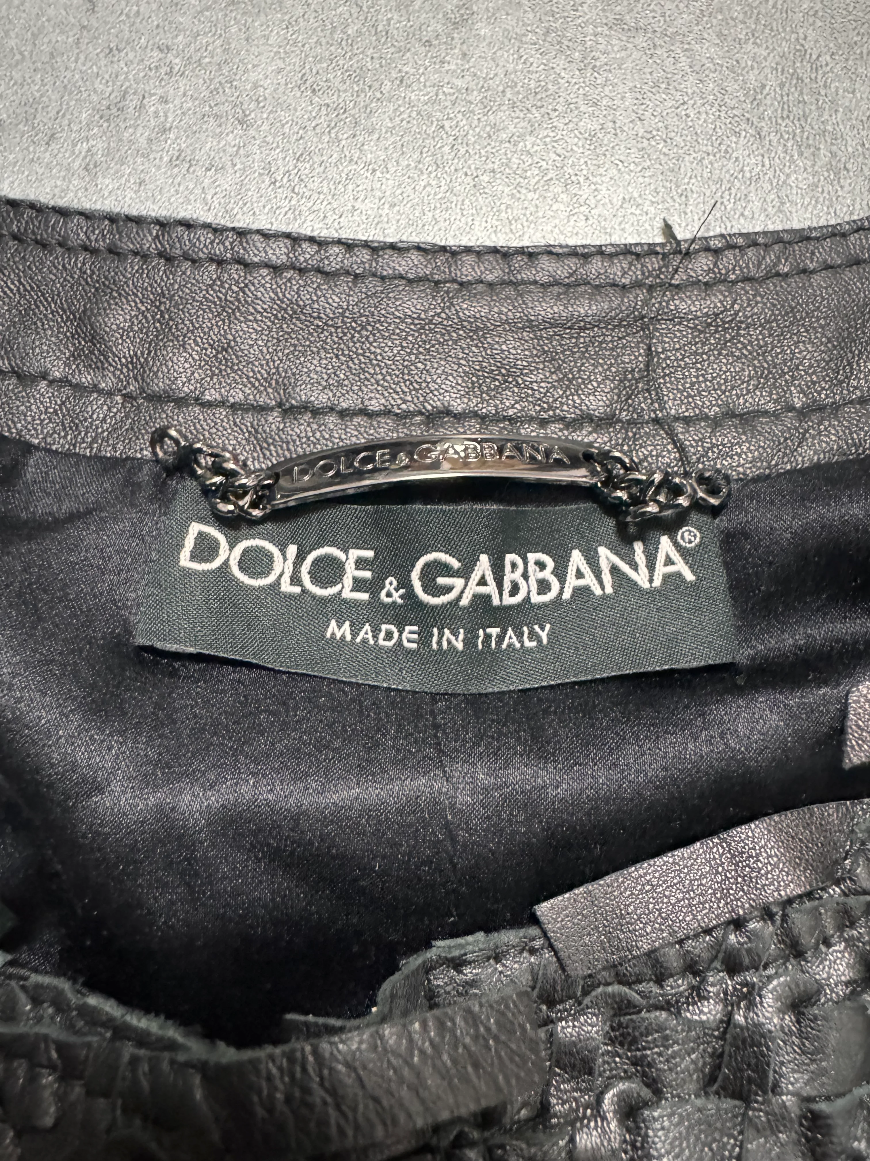 2000s Dolce & Gabbana Woven Black Leather Jacket - Image 7
