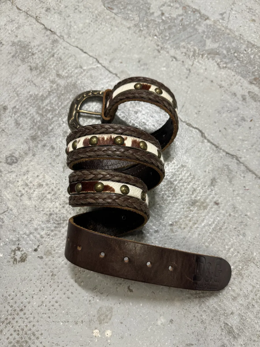 2000s Dolce & Gabbana Woven Leather Cow Pony Hair Belt - Image 3