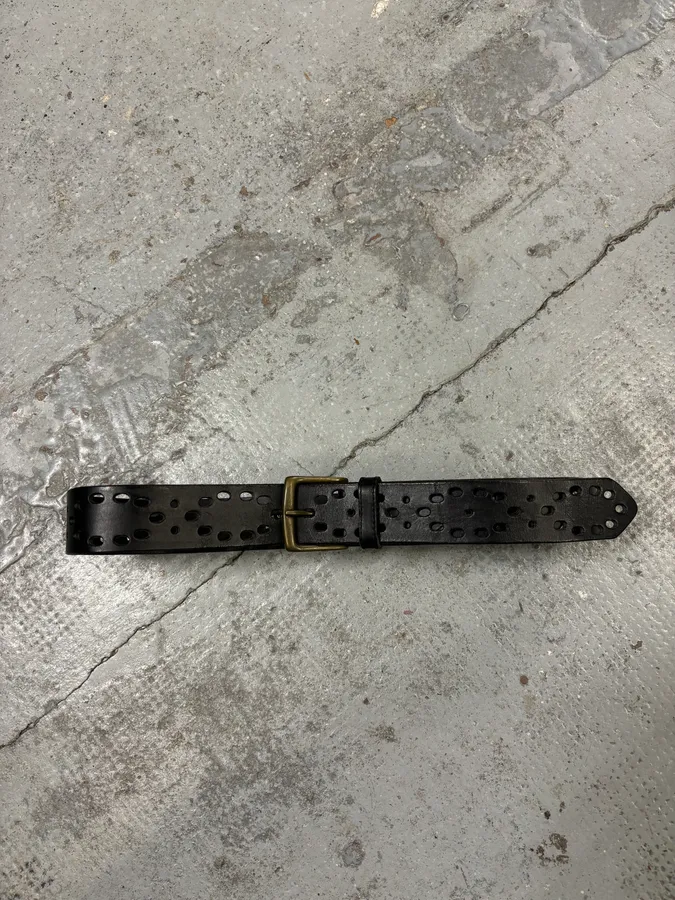 2000s Dries Van Noten Black Contemporary Perfored Leather Belt - Image 2