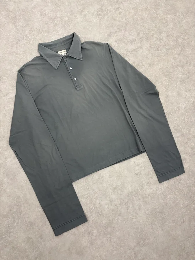 2000s Dries Van Noten Blue Cropped Faded Polo Longsleeves - Image 4