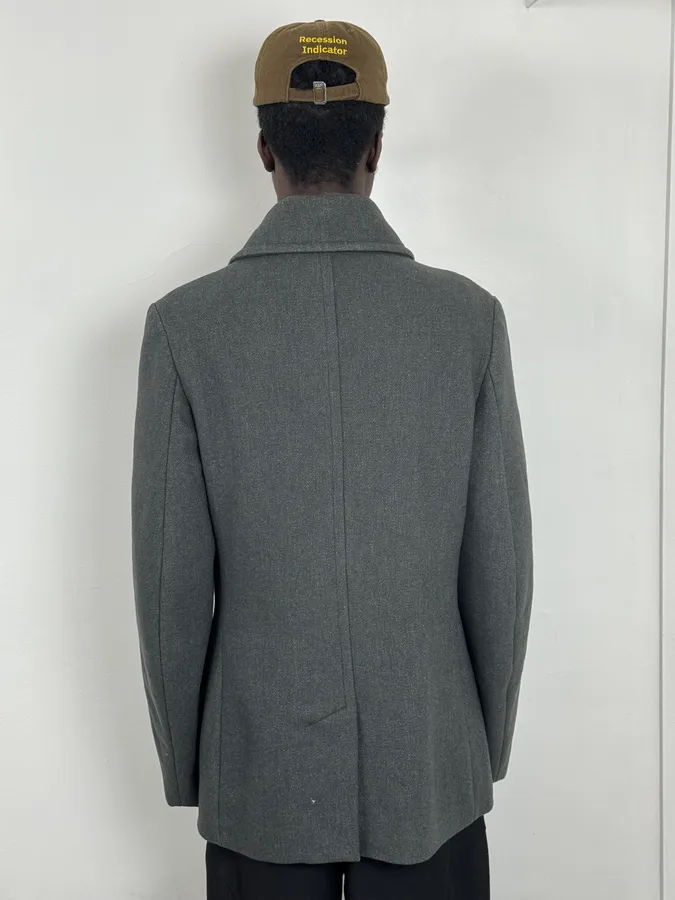 2000s Dries Van Noten Grey Officer Wool Pea Coat - Image 3