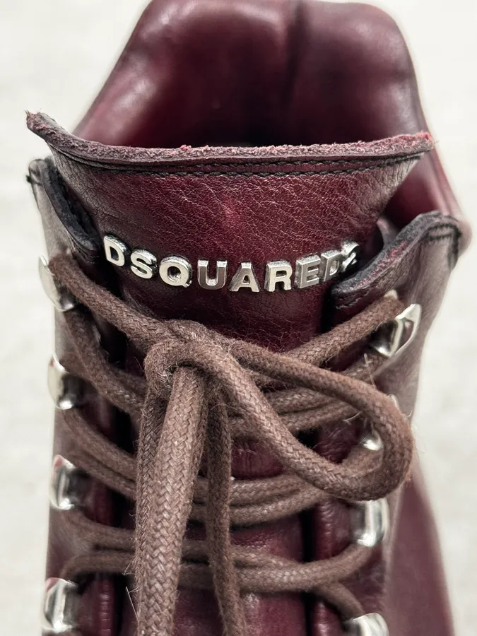 2000s Dsquared2 Black & Burgundy Red Leather Boots - Image 4