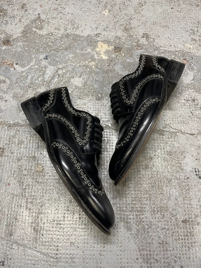 2000s Dsquared2 Black Eyled Leather Formal Shoes - Image 2