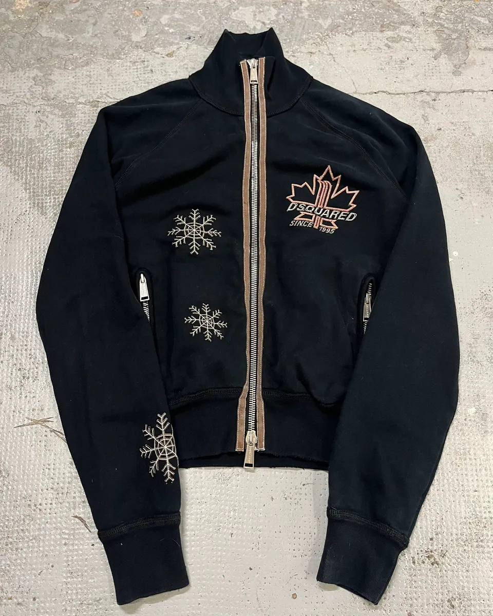 2000s Dsquared2 Black Flakes Patches Zip-up Sweater