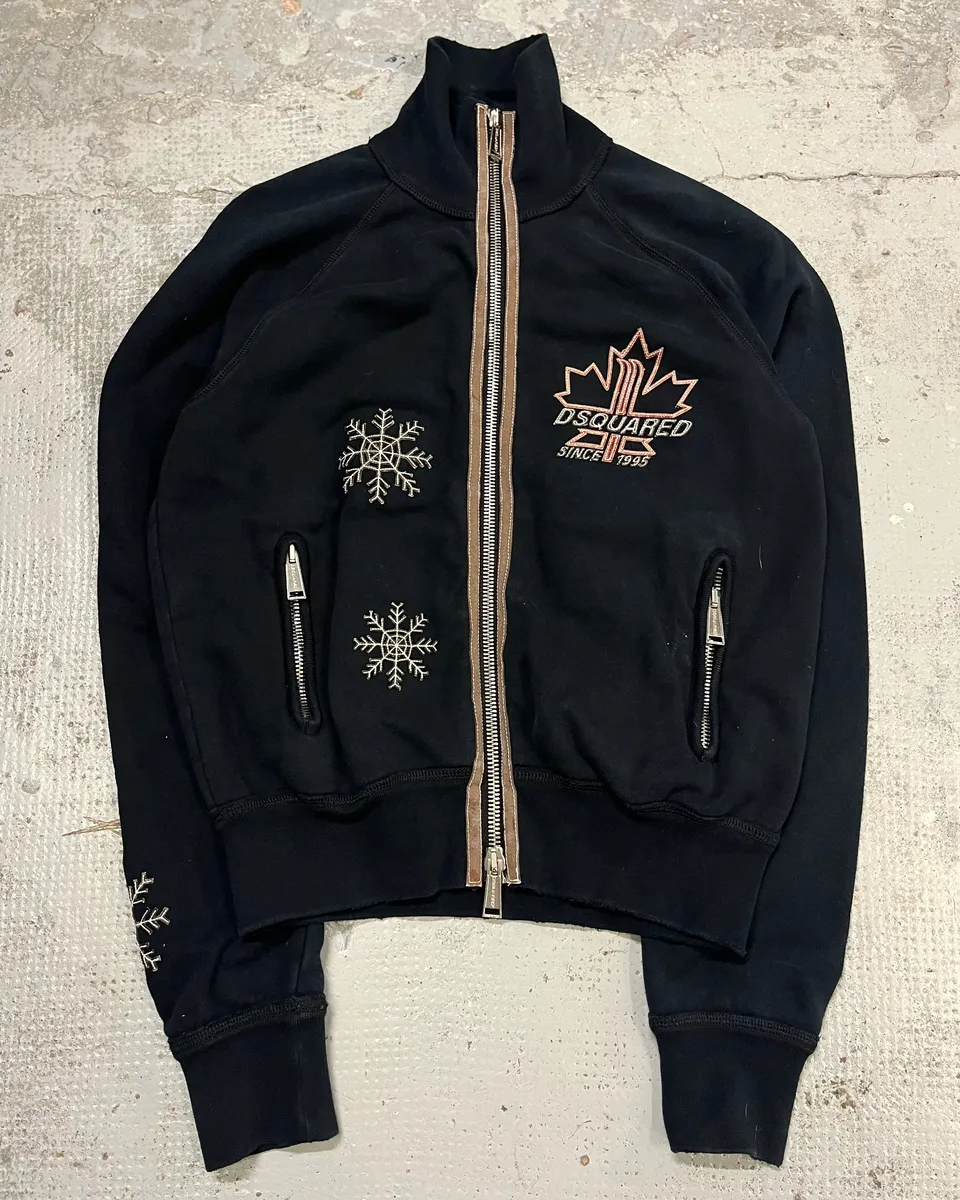 2000s Dsquared2 Black Flakes Patches Zip-up Sweater - Image 4