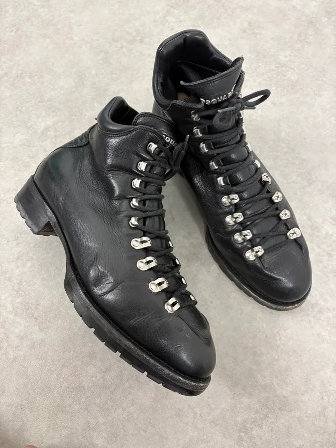 2000s Dsquared2 Black Leather Hiking Boots - Image 5