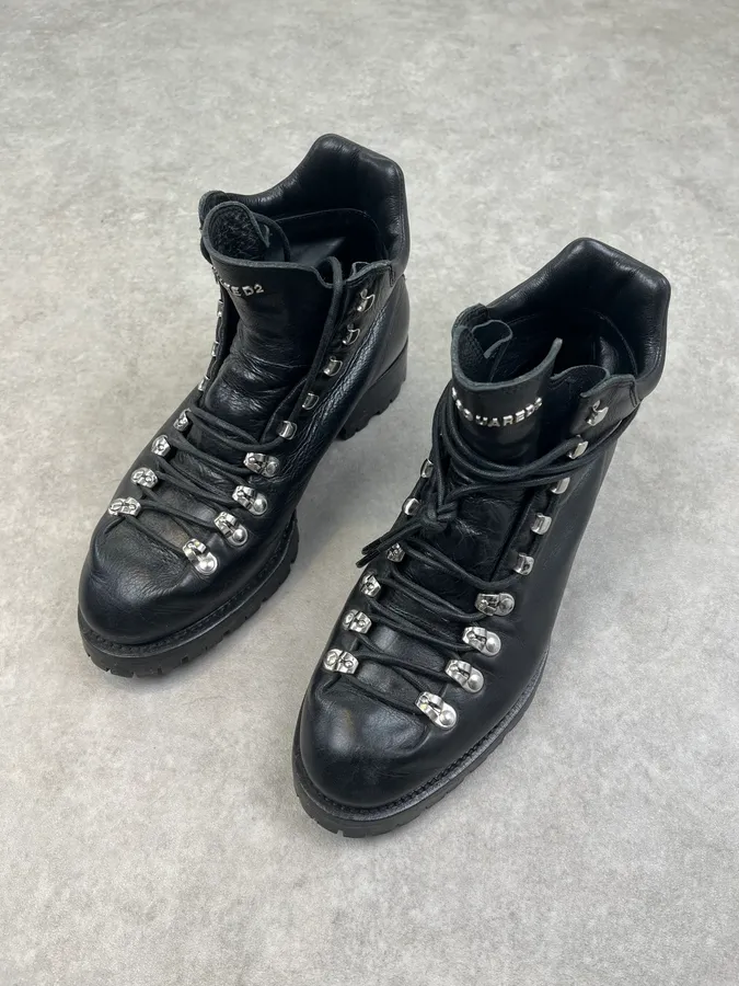 2000s Dsquared2 Black Leather Lace-Up Combat Boots - Image 2