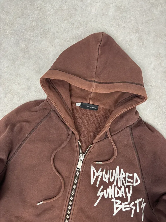 2000s Dsquared2 Brown Cotton Graffiti Logo Zip Hoodie - Image 4