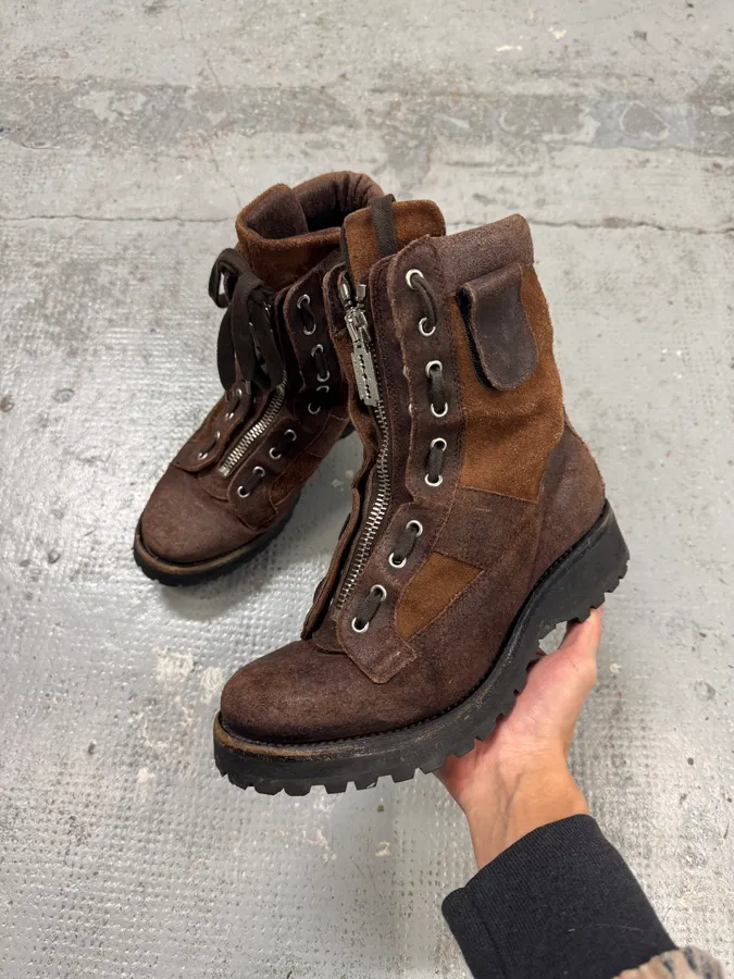 2000s Dsquared2 Brown Leather Front Zip Boots