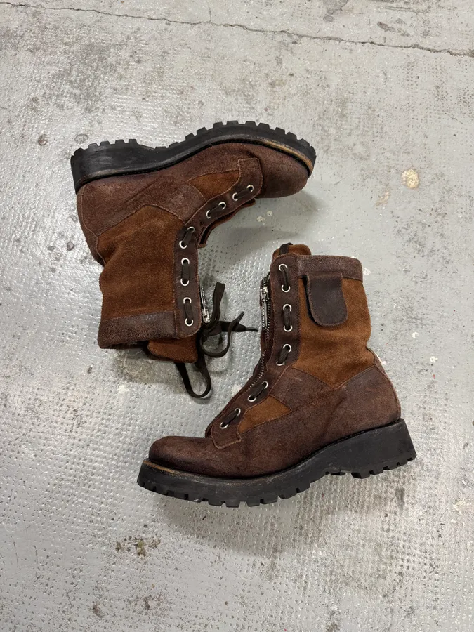 2000s Dsquared2 Brown Leather Front Zip Boots - Image 4