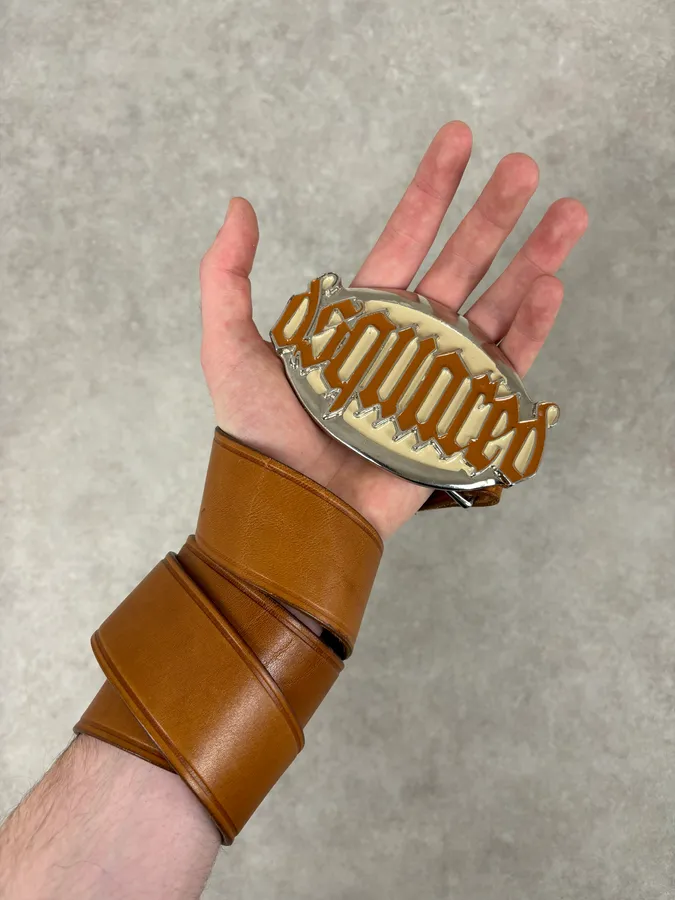 2000s Dsquared2 Camel Brown Gothic Leather Belt - Image 2