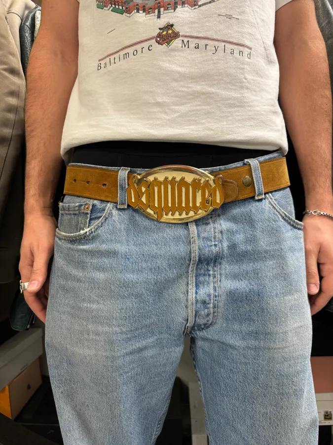 2000s Dsquared2 Camel Brown Suede Leather Belt - Image 2