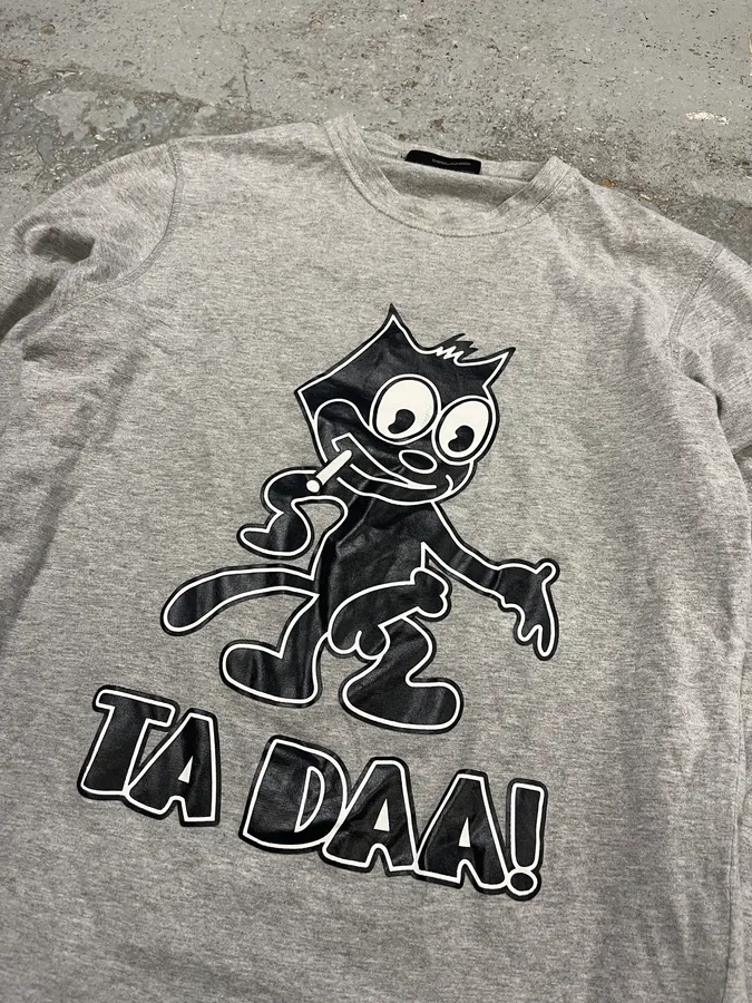 2000s Dsquared2 Felix The Cat Ta Daa Hot Grey Longsleeve T-Shirt - Image 5