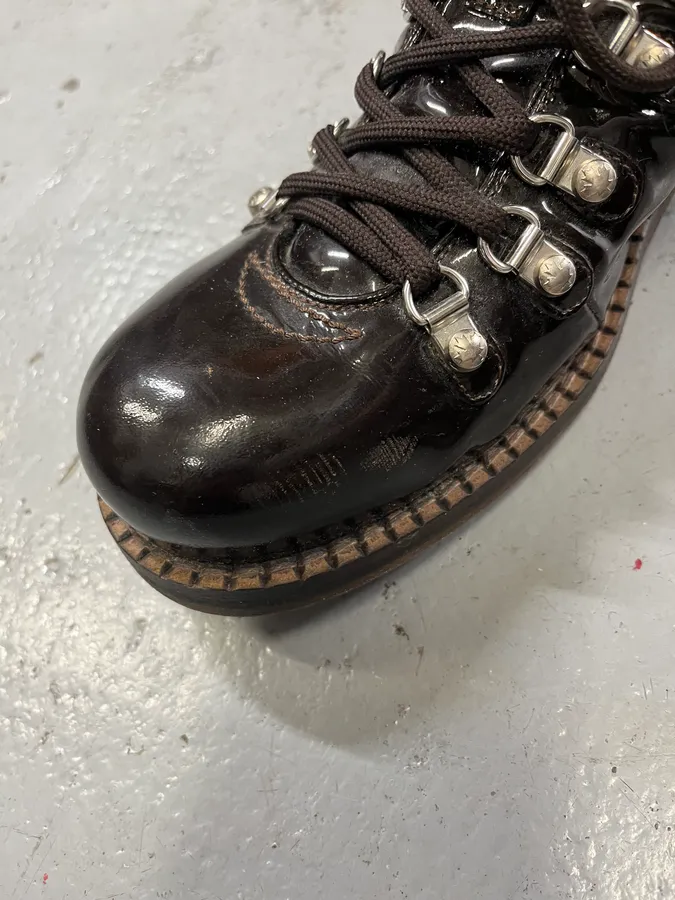 2000s Dsquared2 Hiking Brown Patent Leather Boots - Image 5