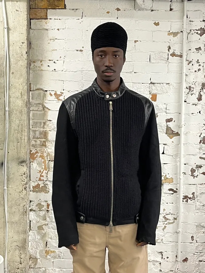 2000s Dsquared2 Hybrid Wool & Leather Black Racing Jacket - Image 3