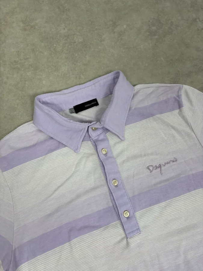 2000s Dsquared2 Lavender Striped Embroidered Polo - Image 5