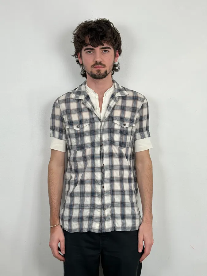 2000s Dsquared2 Layered Henley Checkered Shirt - Image 2