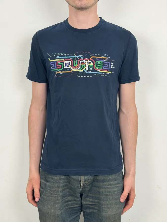 2000s Dsquared2 Multi-color Subway Navy T-Shirt - Image 2