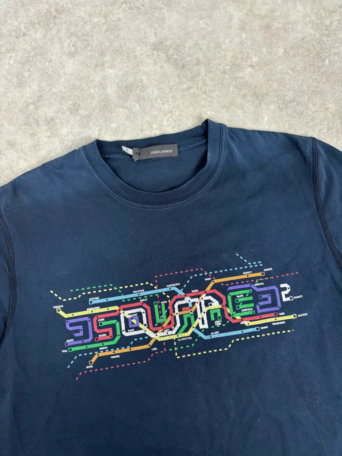 2000s Dsquared2 Multi-color Subway Navy T-Shirt - Image 4