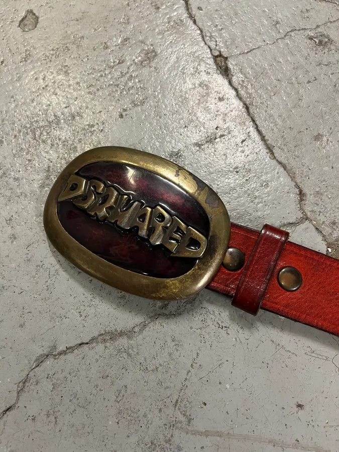 2000s DSquared2 Red Leather Premium Belt - Image 6