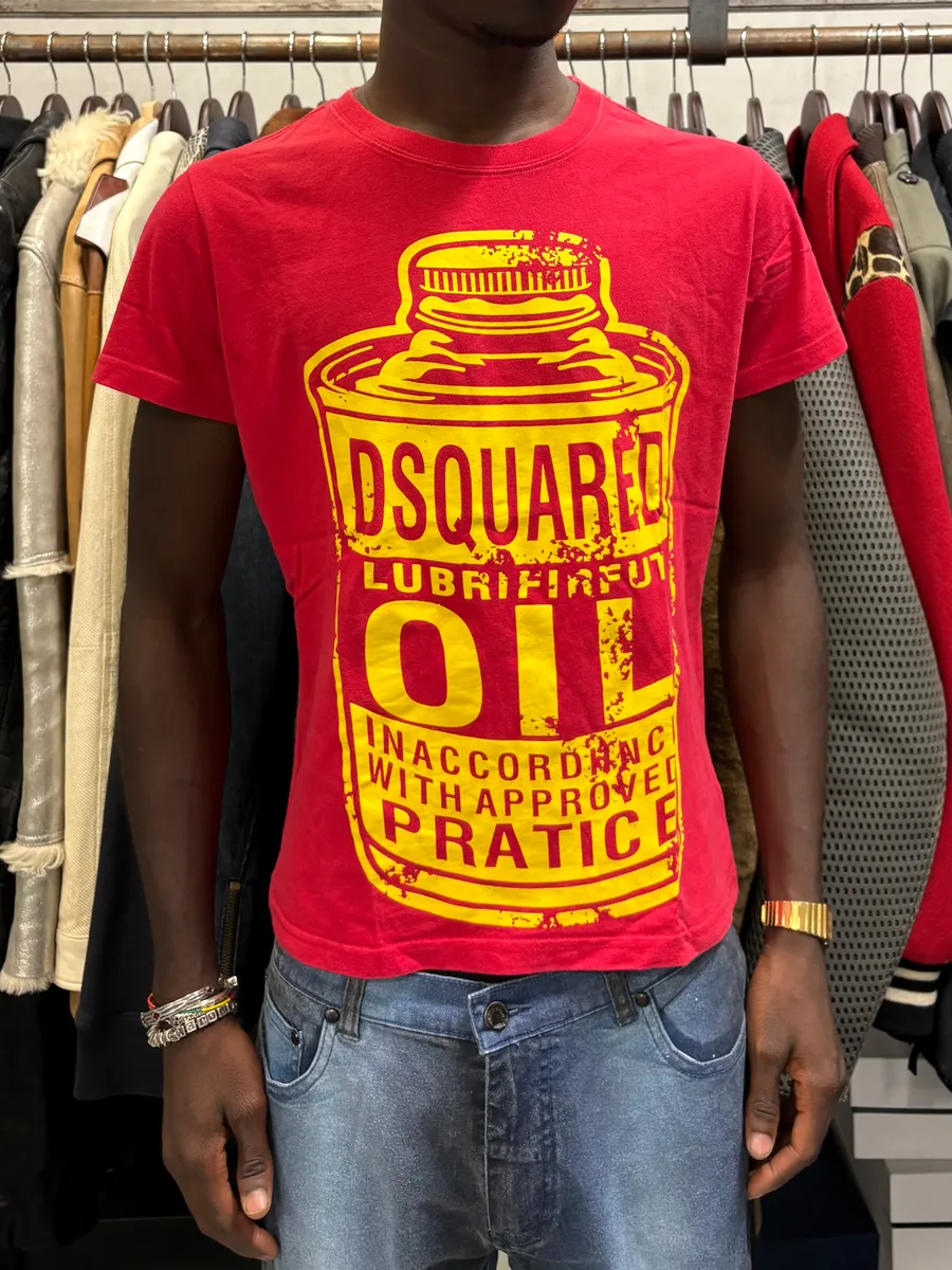 2000s Dsquared2 Red & Yellow Oil T-Shirt - Image 2