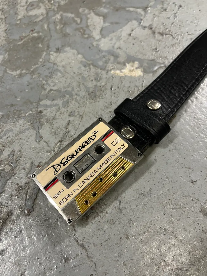 2000s Dsquared2 Tape Buckle Black Leather Belt - Image 6