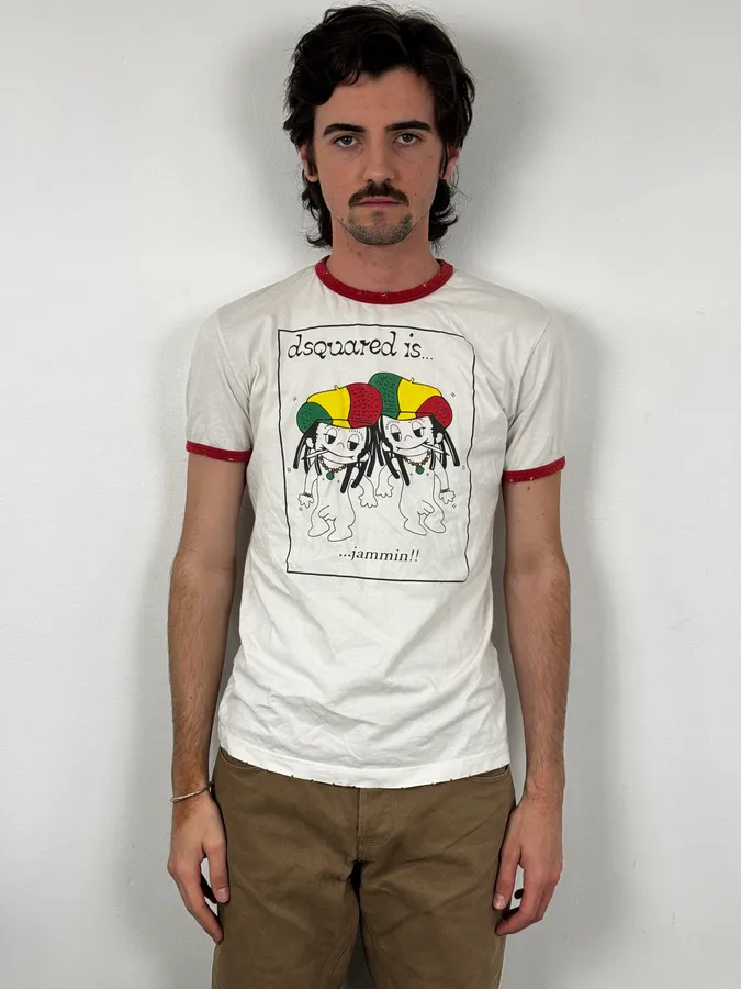 2000s Dsquared2 White Rasta Jamaican Cool Boys T-Shirt - Image 2