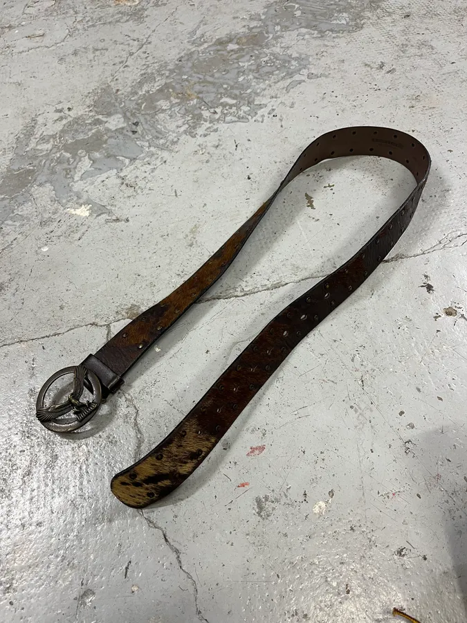 2000s Eagle Royal Archive Brown Pony Hair Leather Belt - Image 4