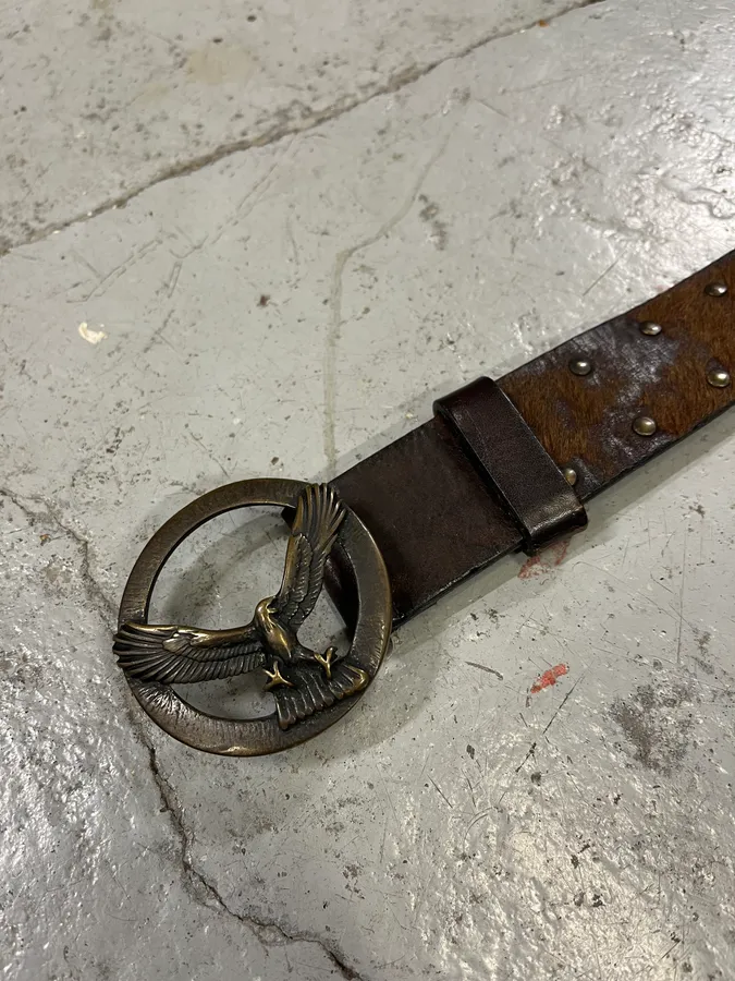 2000s Eagle Royal Archive Brown Pony Hair Leather Belt - Image 5