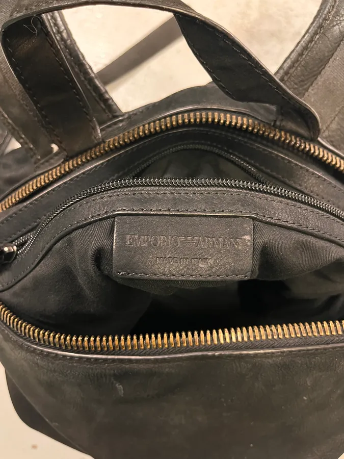 2000s Emporio Armani Architecture Black Leather Backpack - Image 8
