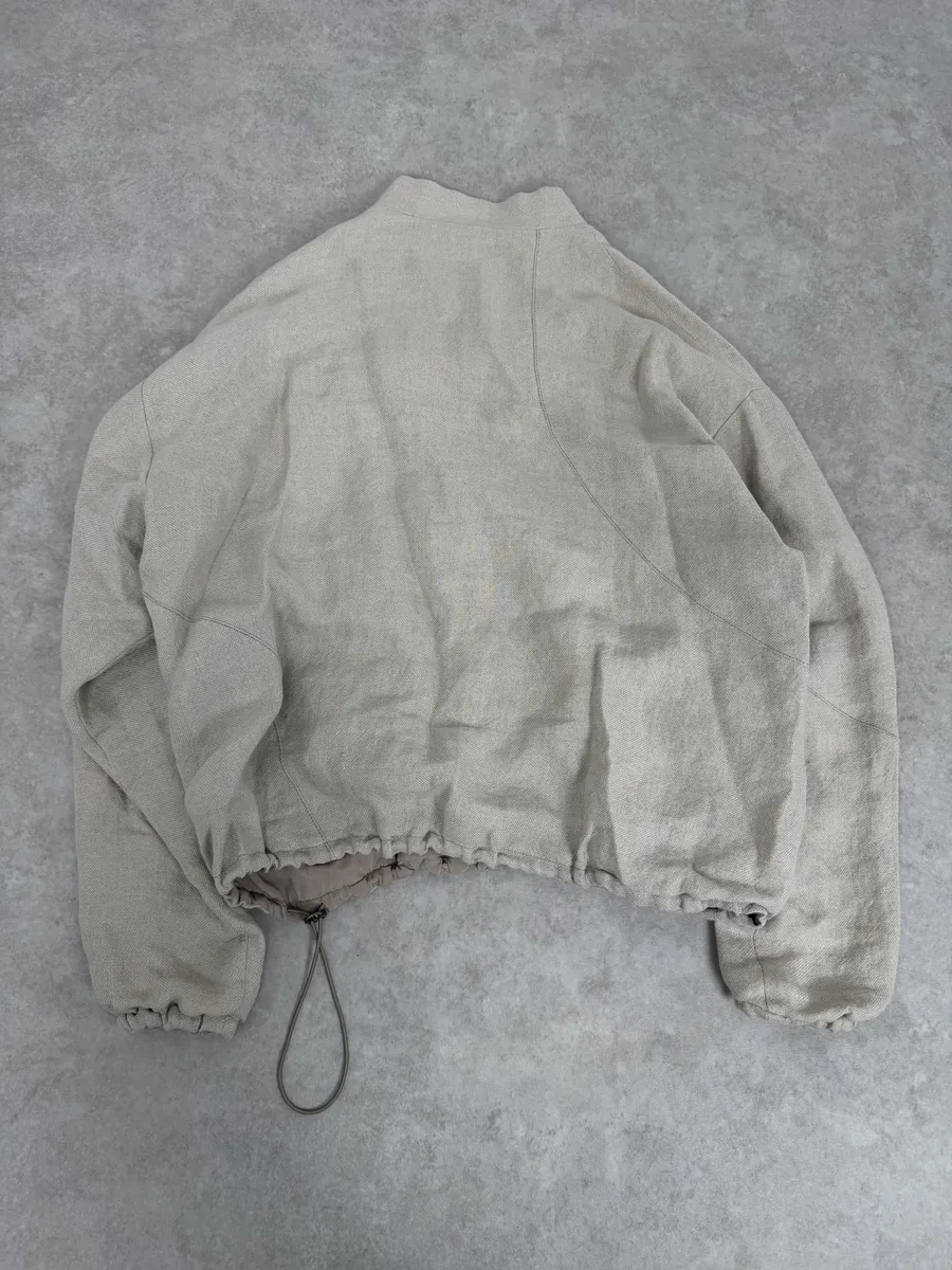2000s Emporio Armani Asymmetrical Zip Samurai Beige Linen Jacket - Image 4